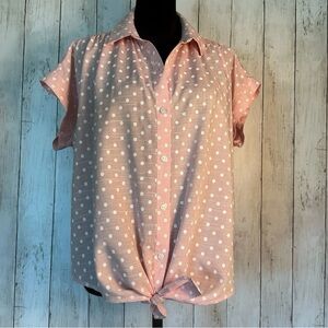 Good Luck Gem Blush Button-Down Shirt with White Dots